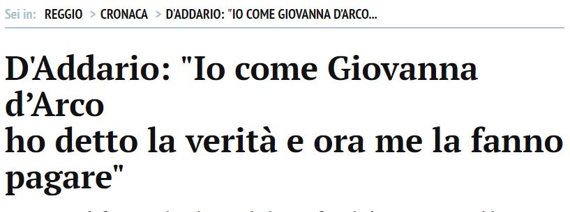 Patrizia D'Addario come Giovanna D'Arco («Gazzetta di Reggio», 6 febbraio 2010)